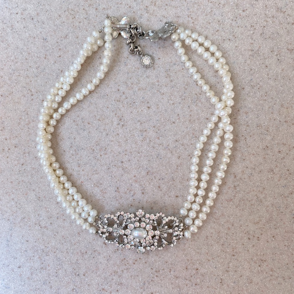 Platinum Pearl and stone necklace/choker